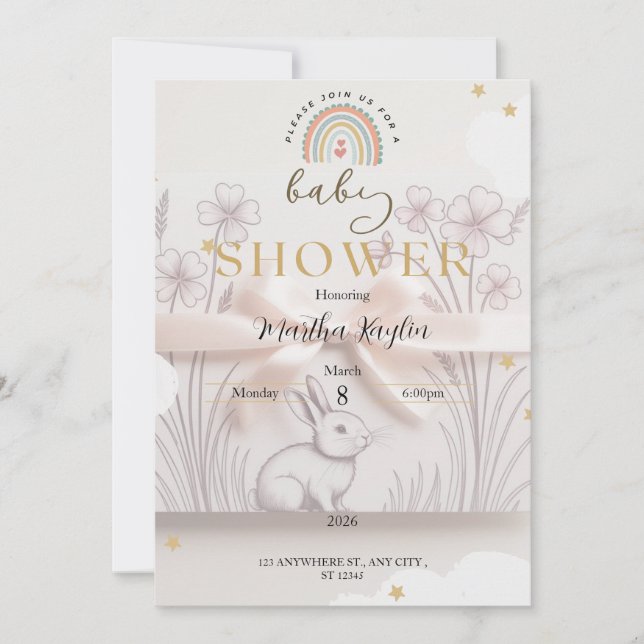 Pastel Rainbow Baby Shower Invitation Custom Edita Inbjudningar (Framsida)