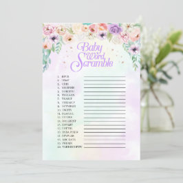 Pastel Rainbow Baby Shower Ord Scramble Game Card Inbjudningar