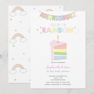 Pastel Rainbow Baby Shower Party Inbjudningar