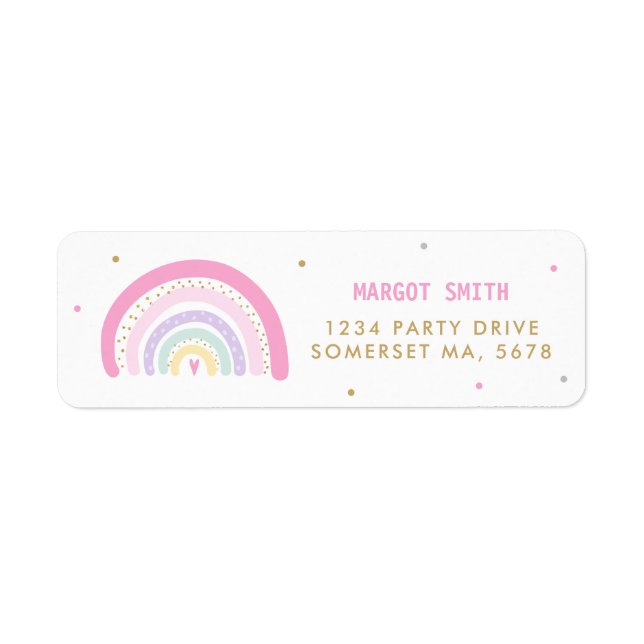Pastel Rainbow Baby Shower-Returadress Returadress Etikett (Framsidan)