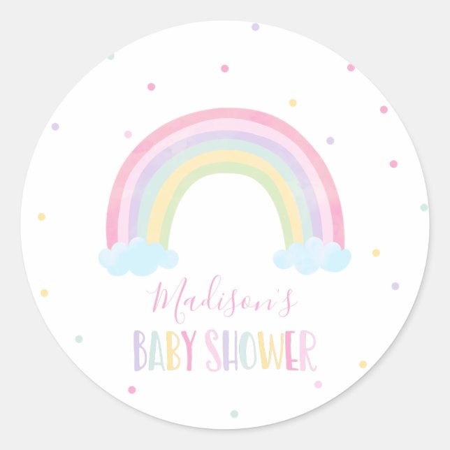 Pastel Rainbow Baby Shower Runt Klistermärke (Framsida)