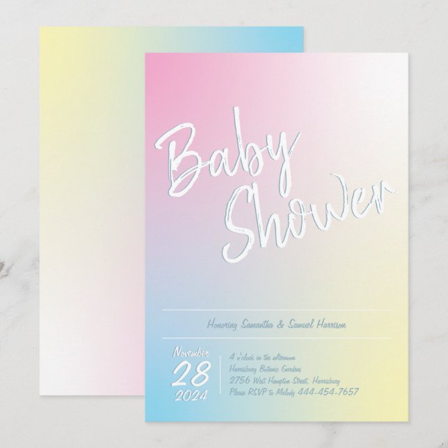 Pastel Rainbow Baby Shower Simple Modern Inbjudningar (Fram/baksida)