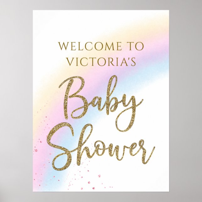 Pastel Rainbow Baby Shower Välkomstskylt valfritt  Poster (Framsidan)