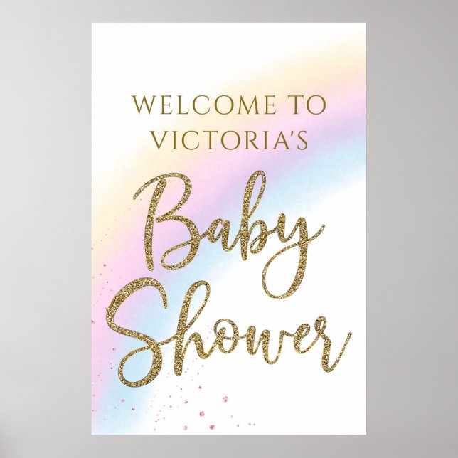Pastel Rainbow Baby Shower Välkomstskylt valfritt  Poster (Framsidan)