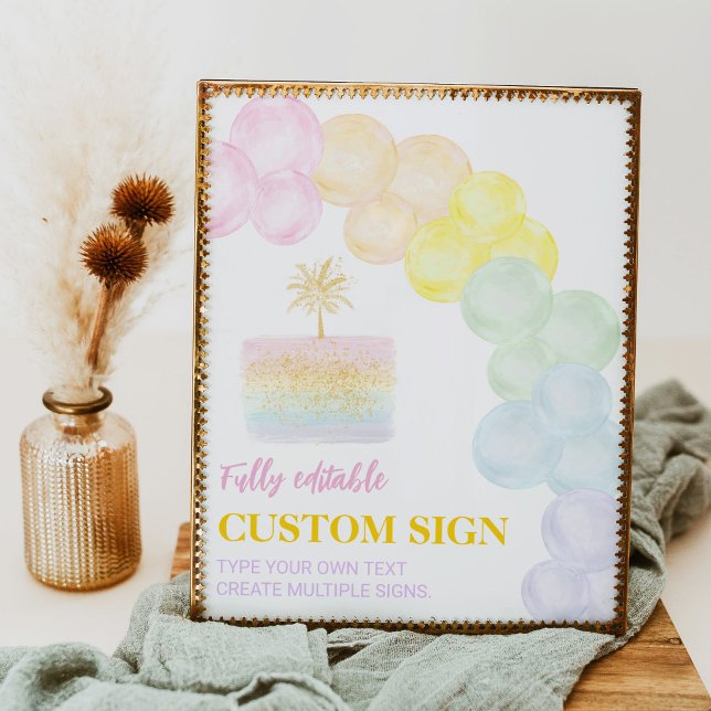 Pastel Rainbow Balloon Birthday Anpassningsbar Sig Poster (Skapare uppladdad)