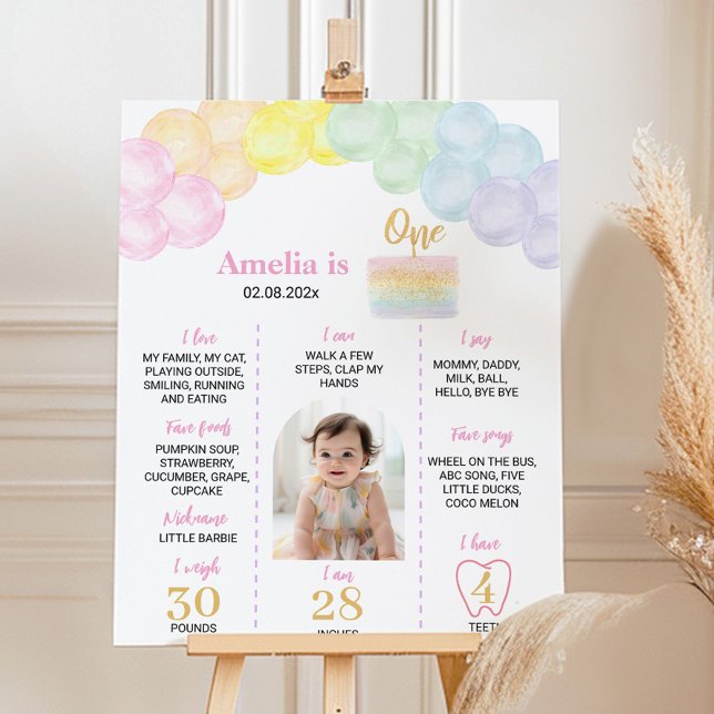 Pastel Rainbow Balloon Birthday Milestone Poster (Skapare uppladdad)