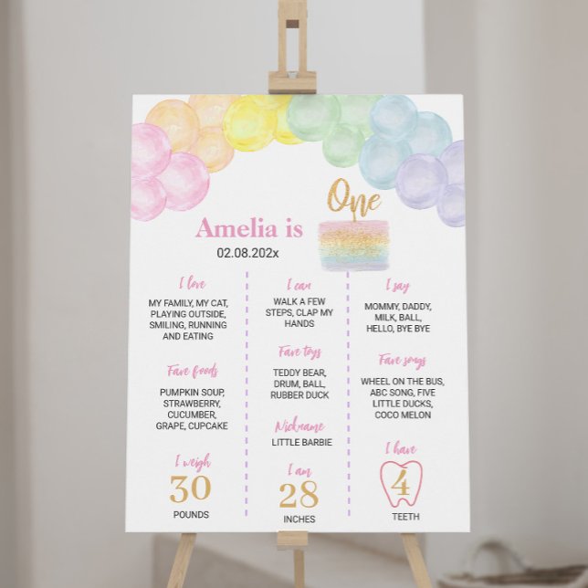 Pastel Rainbow Balloon Birthday Milestone Poster (Skapare uppladdad)