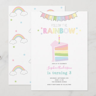Pastel Rainbow Barns födelsedag Party Inbjudningar