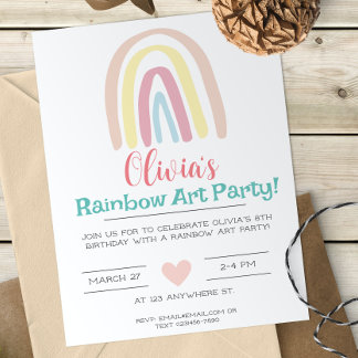 Pastel Rainbow Birthday-inbjudan Inbjudningar