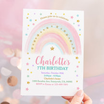 Pastel Rainbow Birthday-inbjudan