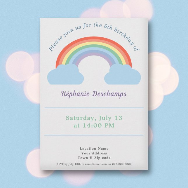 Pastel Rainbow Birthday-inbjudan Inbjudningar (Pastel Rainbow Birthday Invitation)