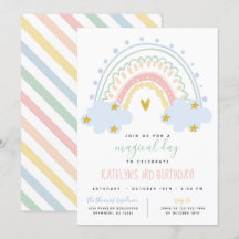 Pastel Rainbow Birthday-inbjudan