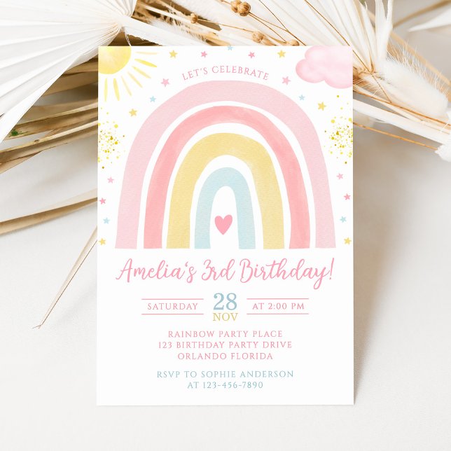 Pastel Rainbow Birthday Invitation Inbjudningar (Skapare uppladdad)