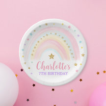 Pastel Rainbow Birthday Papper Plate