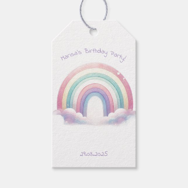 Pastel Rainbow Birthday Party Gift Tag Presentetikett (Framsidan)