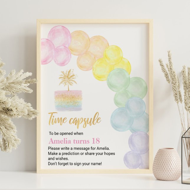 Pastel Rainbow Birthday Time Capsule-tecken Poster (Skapare uppladdad)