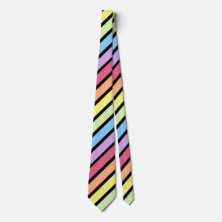 Pastel Rainbow Black Diagonal Rand Neck Tie Slips