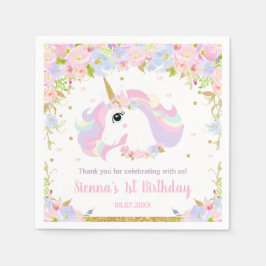 Pastel Rainbow Blommigt Cute Unicorn Födelsedagsfe Pappersservett