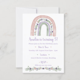 Pastel Rainbow Blommigt Födelsedagsfest inbjudan