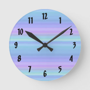 Pastel Rainbow Blue Lila Grönt Clock Rund Klocka