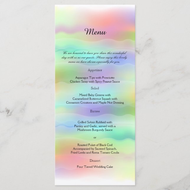 Pastel Rainbow Brides Bröllop Menu Meny (Framsida)