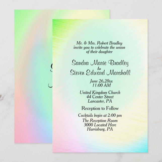 Pastel Rainbow bröllopsinbjudan med mottagning Inbjudningar (Fram/baksida)