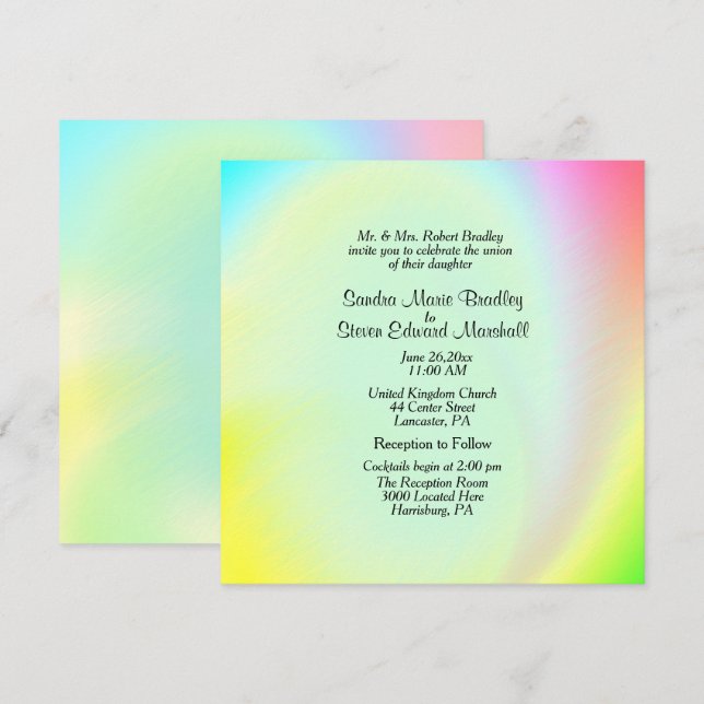 Pastel Rainbow bröllopsinbjudan med mottagning Inbjudningar (Fram/baksida)