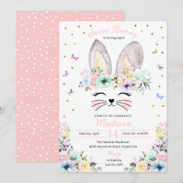 Pastel Rainbow Bunny Öron Flower Krona Birthday Inbjudningar