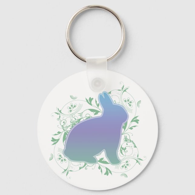 Pastel Rainbow Bunny & Swirls Nyckelring (Framsida)