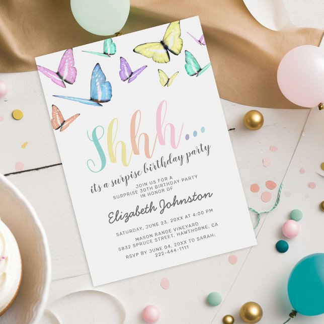 Pastel Rainbow Butterlables Surprise Födelsedagsfe Inbjudningar (Skapare uppladdad)