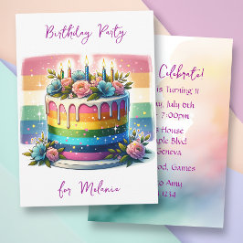 Pastel Rainbow Cake | Födelsedagsfest Inbjudningar