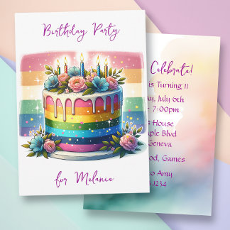 Pastel Rainbow Cake | Födelsedagsfest Inbjudningar