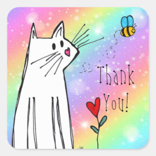 Pastel Rainbow Cat Tack Stickers Fyrkantigt Klistermärke