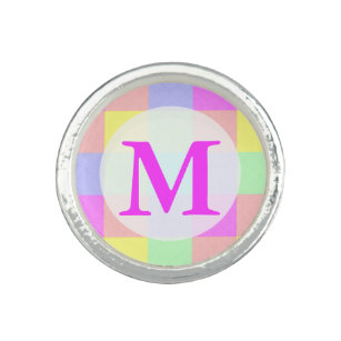Pastel Rainbow Checkered Monogram Ring