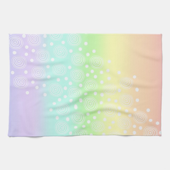 Pastel Rainbow Circles in Circles Kökshandduk (Horisontell)
