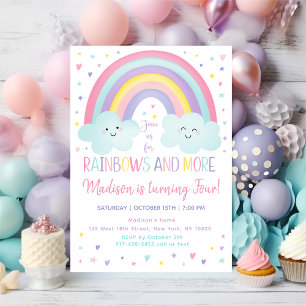Pastel Rainbow Cloud Girl Fjärde födelsedagen Inbjudningar