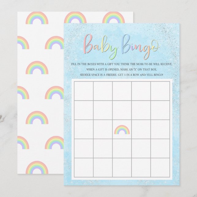 Pastel Rainbow & Clouds Baby Bingo Inbjudningar (Fram/baksida)