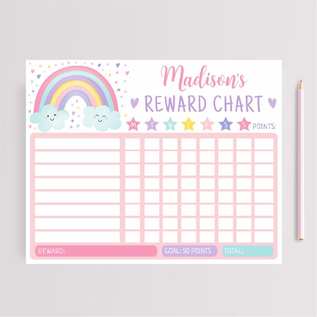 Pastel Rainbow Clouds Reward Chart Chore Chart Anteckningsblock (Skapare uppladdad)