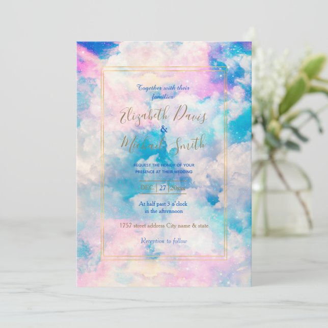 Pastel Rainbow Cloudy Himlar Aesthetic Inbjudningar (Stående Fram)