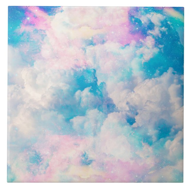 Pastel Rainbow Cloudy Himlar Aesthetic Kakelplatta (Framsidan)