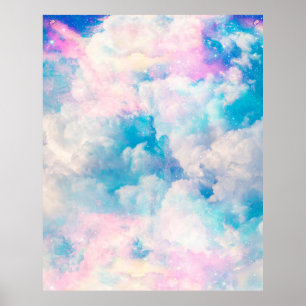 Pastel Rainbow Cloudy Himlar Aesthetic Poster