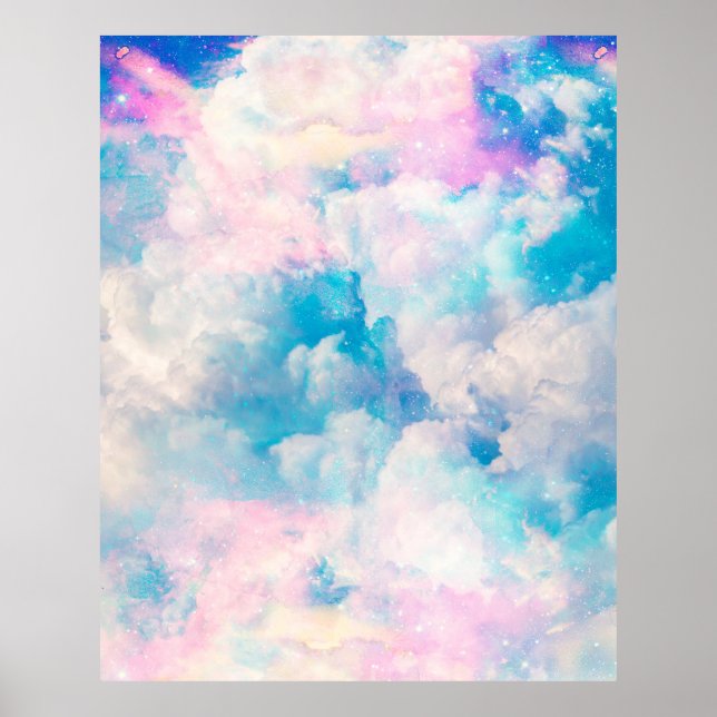 Pastel Rainbow Cloudy Himlar Aesthetic Poster (Framsidan)