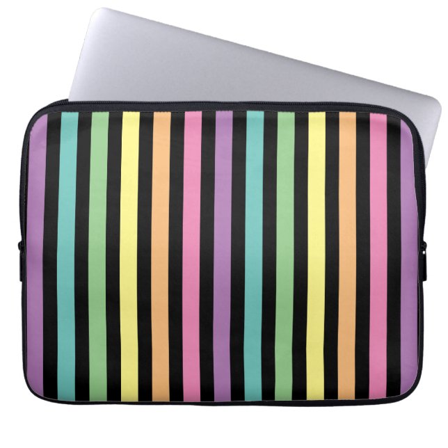 Pastel Rainbow-Colored and Black Stripes Pattern Laptop Fodral (Framsidan)