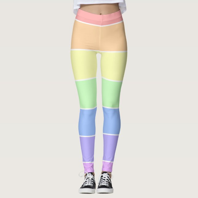 Pastel Rainbow Colorful Rand Mönster Leggings (Framsida)