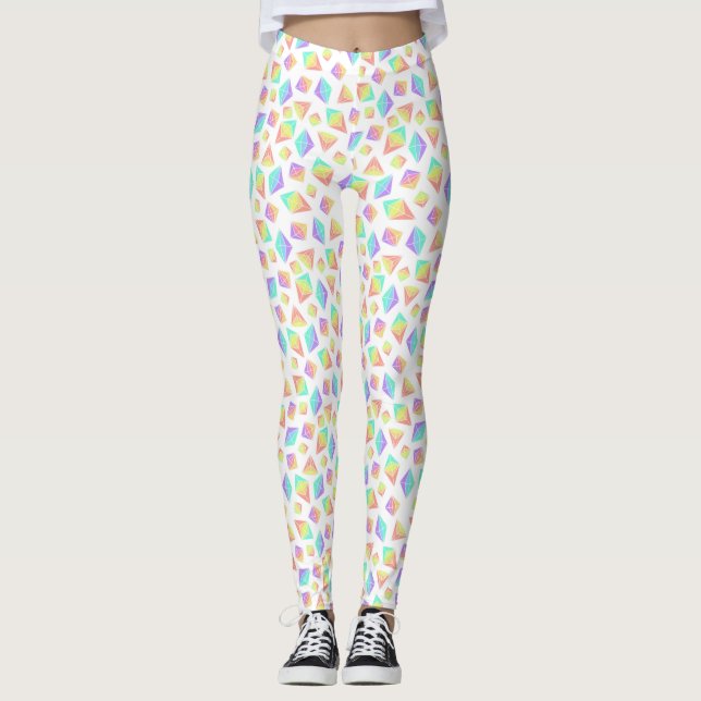 Pastel Rainbow Crystals Mönster Leggings (Framsida)