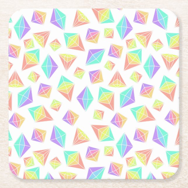 Pastel Rainbow Crystals Mönster Underlägg Papper Kvadrat (Framsidan)