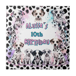 Pastel Rainbow Dalmatian Puppy Birthday Tile Kakelplatta