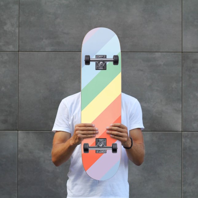 Pastel Rainbow Diagonal Rand Mini Skateboard Bräda 18,5 Cm (Pastel Rainbow Diagonal Stripes Skateboard)