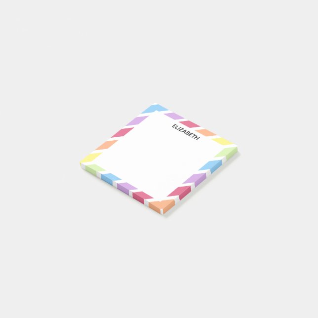 Pastel Rainbow Diagonal Rand Namn | Anpassa Post-it Block (Vinklad)