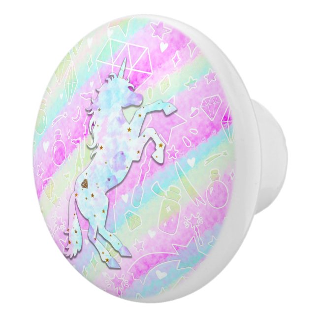 Pastel Rainbow Diamonds & Stars Magic Unicorn Knopp (Höger)